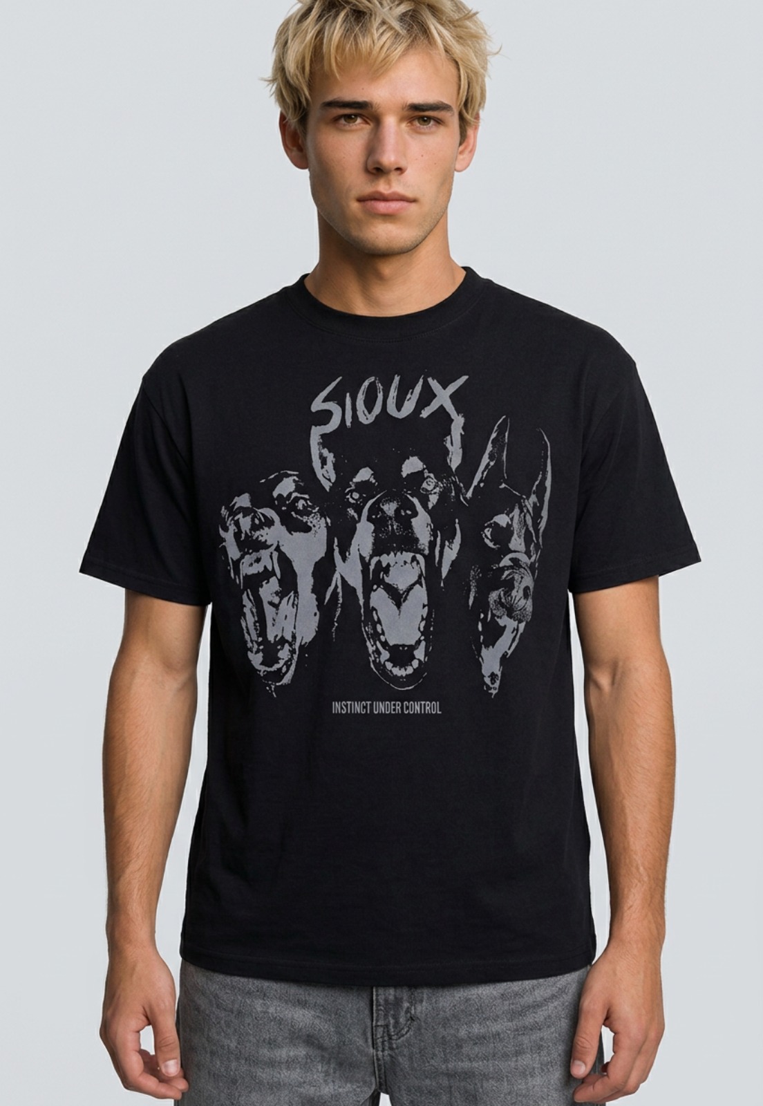 Polera Hombre Boxy Fit Perros Negro 1