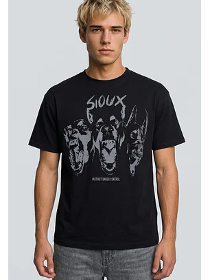 Polera Hombre Boxy Fit Perros Negro