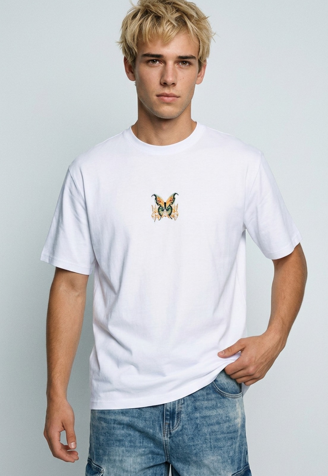 Polera Hombre Print Mariposa Espalda Blanco 2