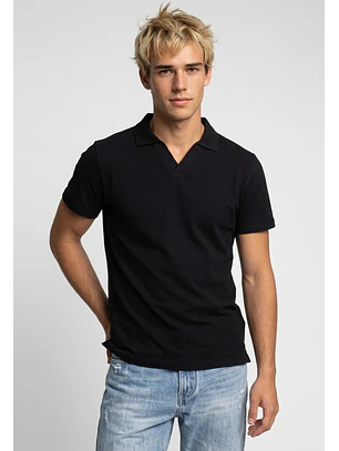 Polera Hombre Piqué Cuello V Negro