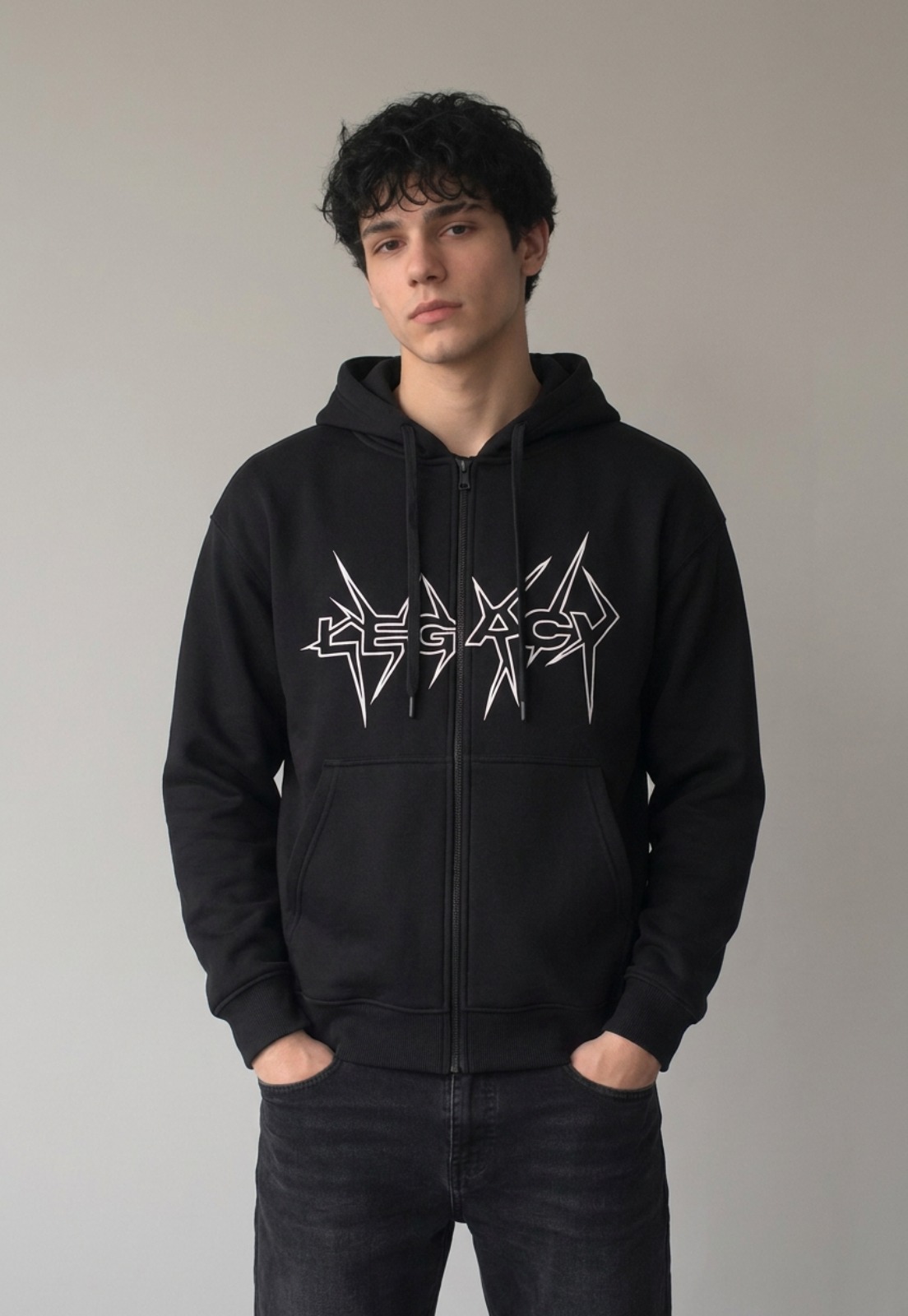Polerón Hombre Boxy Fit Con Cierre Negro 3