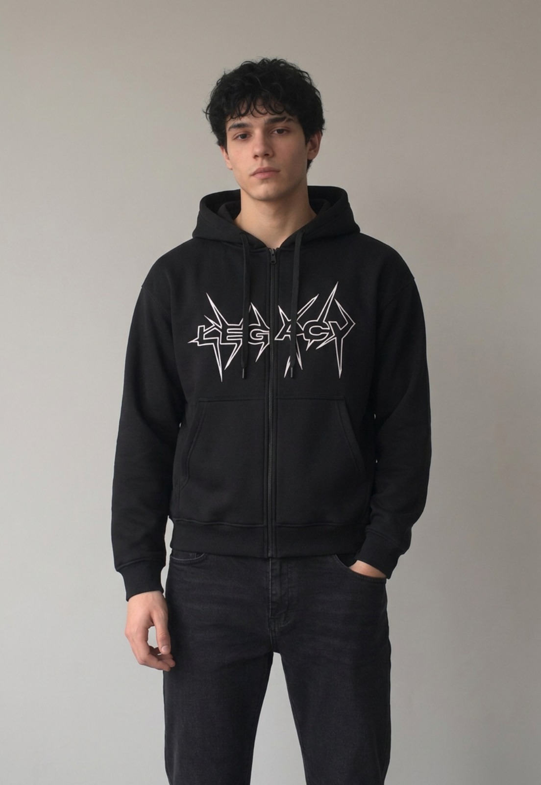Polerón Hombre Boxy Fit Con Cierre Negro 4