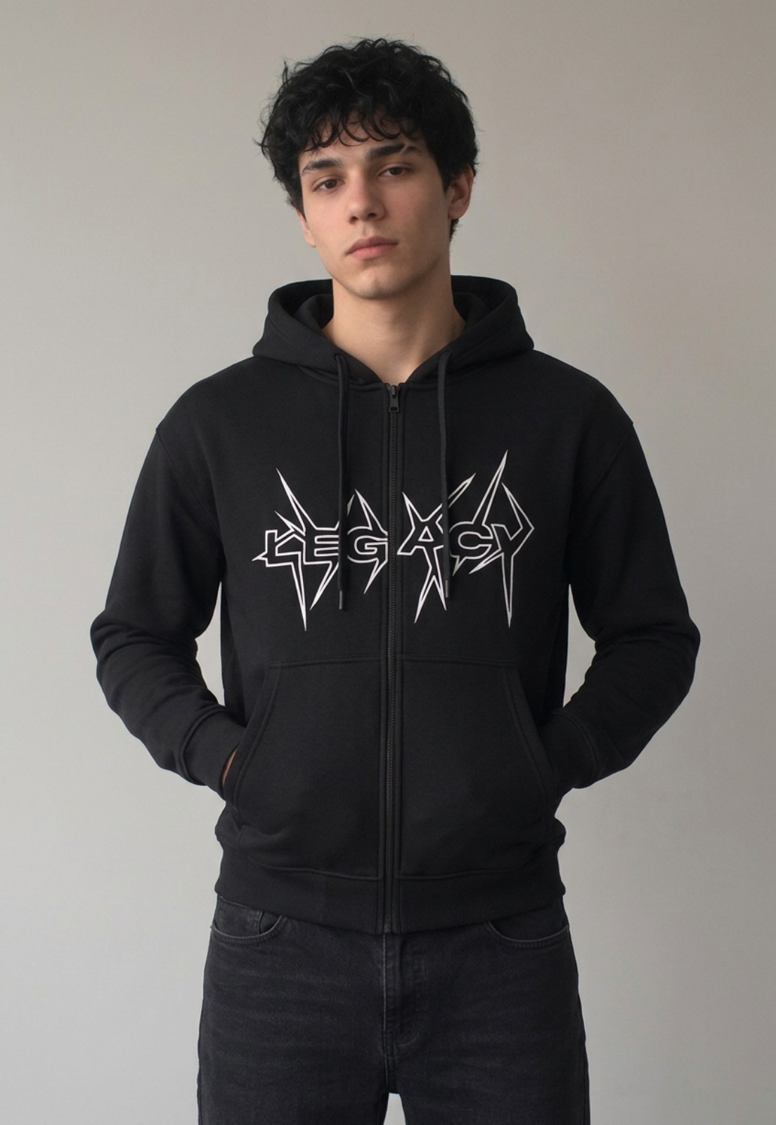 Polerón Hombre Boxy Fit Con Cierre Negro 1