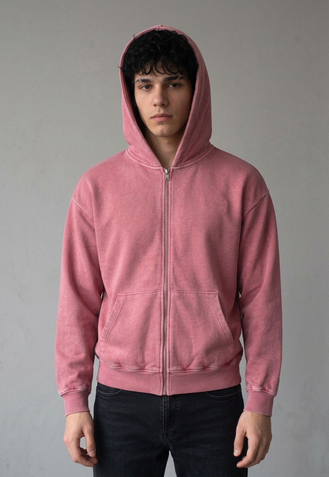 Polerón Hombre Con Cierre Boxy Fit Rosado 3