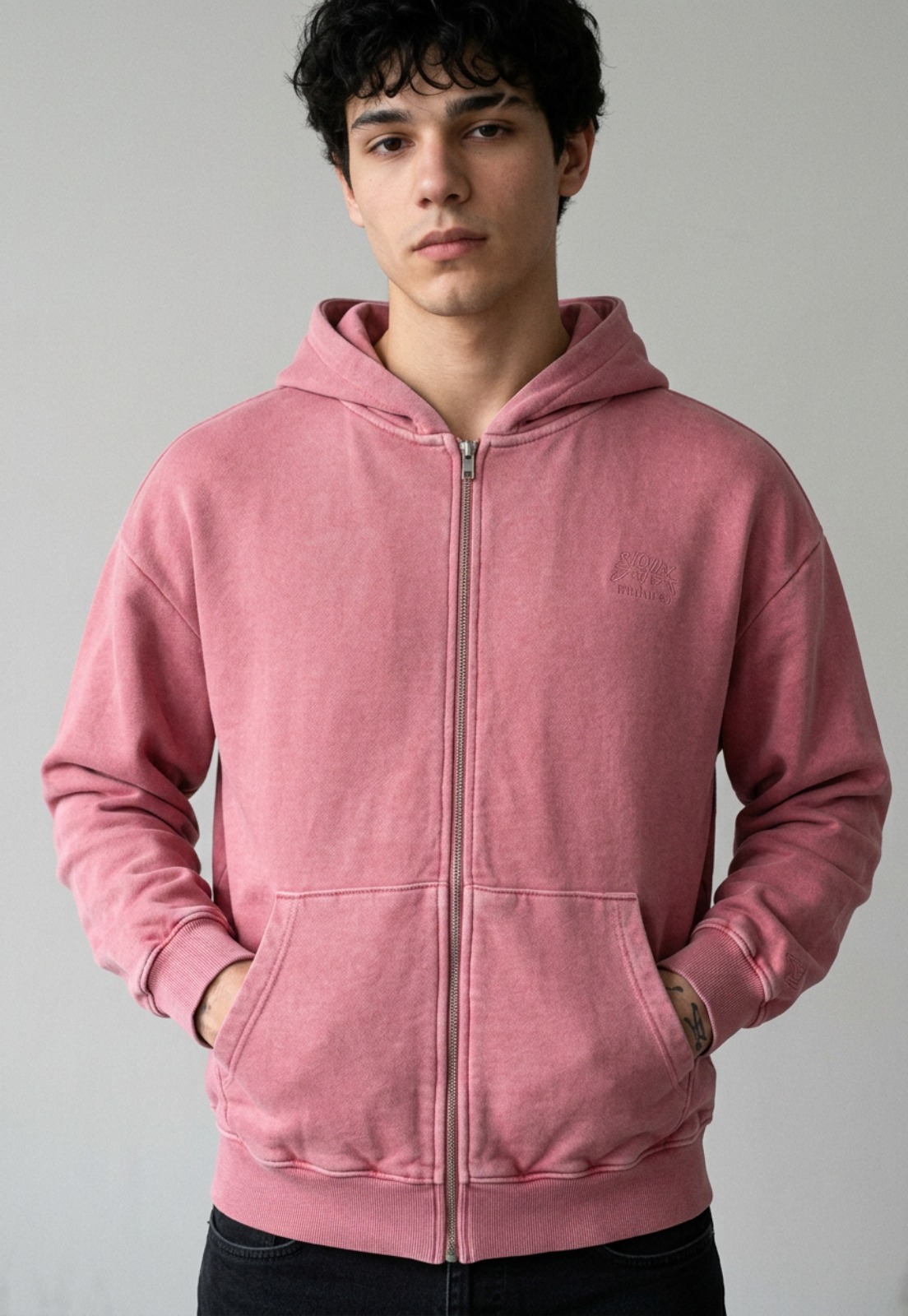 Polerón Hombre Con Cierre Boxy Fit Rosado 1
