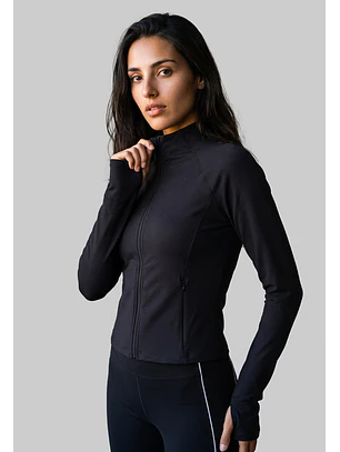 Polerón Mujer Con Cierre Negro Training