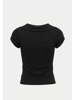 Polera Mujer Cuellos Broches Delantero Negro
