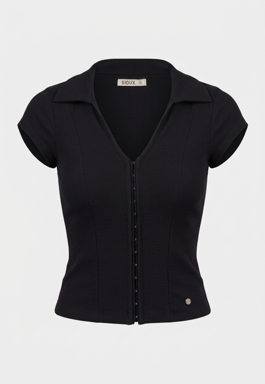 Polera Mujer Cuellos Broches Delantero Negro 1