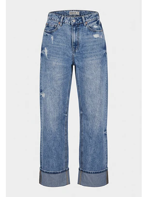 Jeans Mujer Wide Leg Folded Celeste