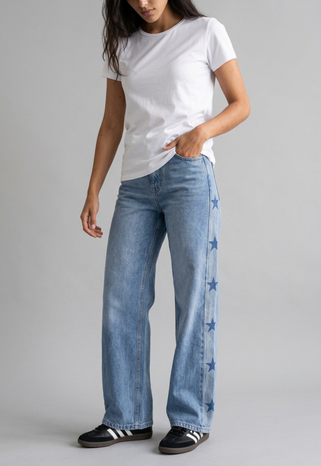Jeans Mujer Estrellas Costados Celeste 3