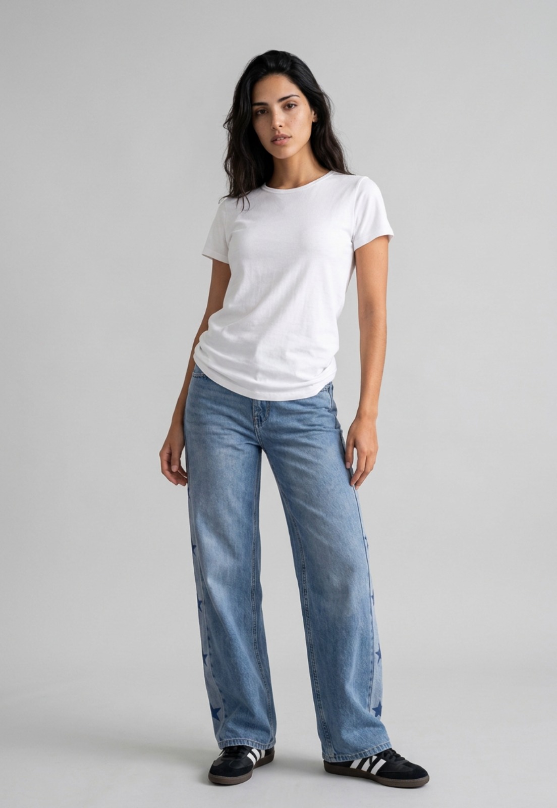 Jeans Mujer Estrellas Costados Celeste 1