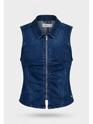 Blusa Mujer Denim Cierre Azul