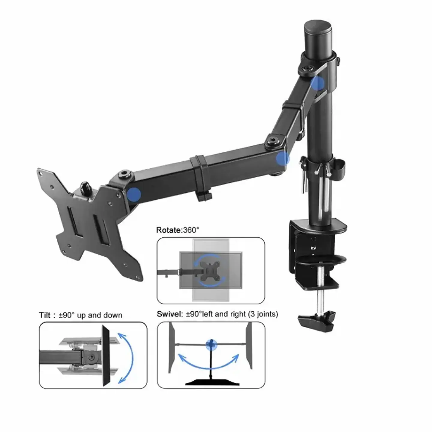 Soporte Monitor Brazo articulado, anclaje escritorio, 13