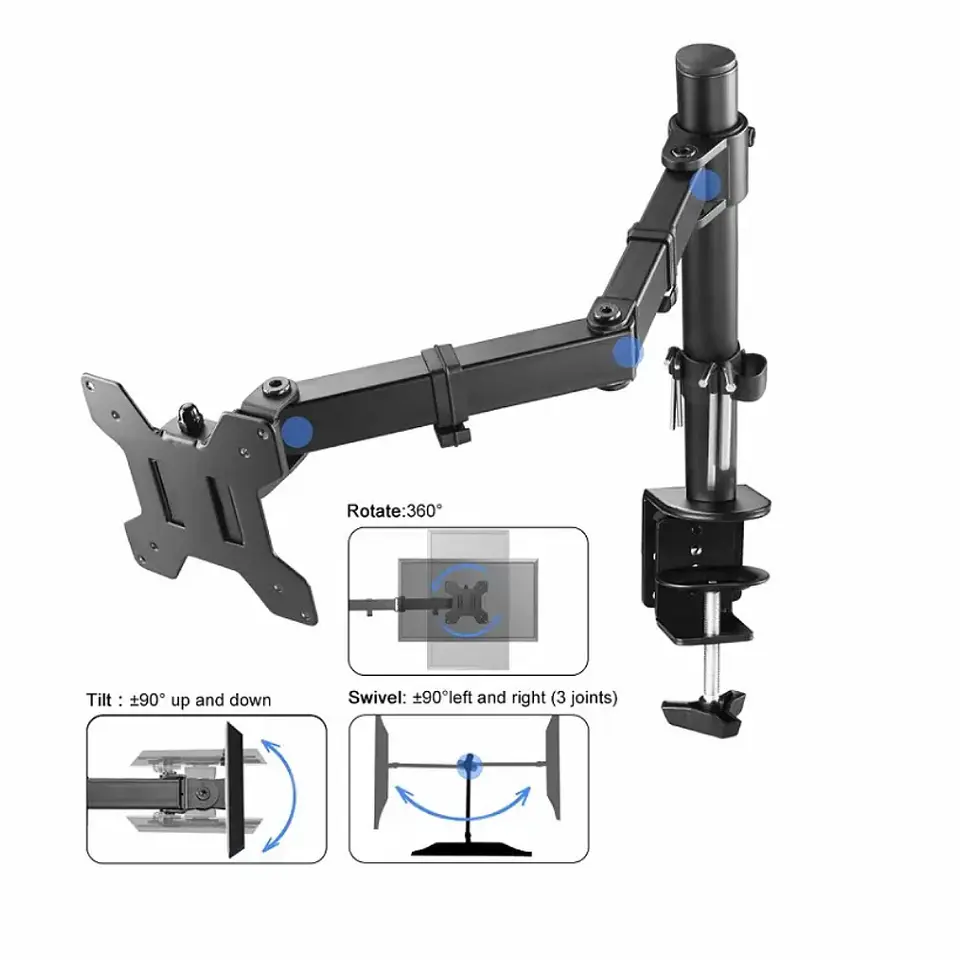 Soporte Monitor Brazo articulado, anclaje escritorio, 13