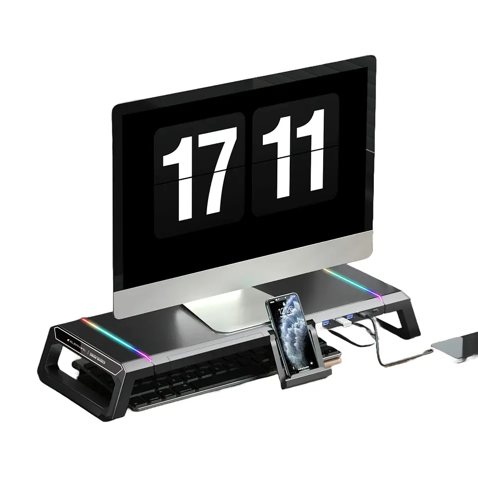 Soporte Base Organizador RGB para Monitor, notebook, incluye 4 puertos USB 3.0 12