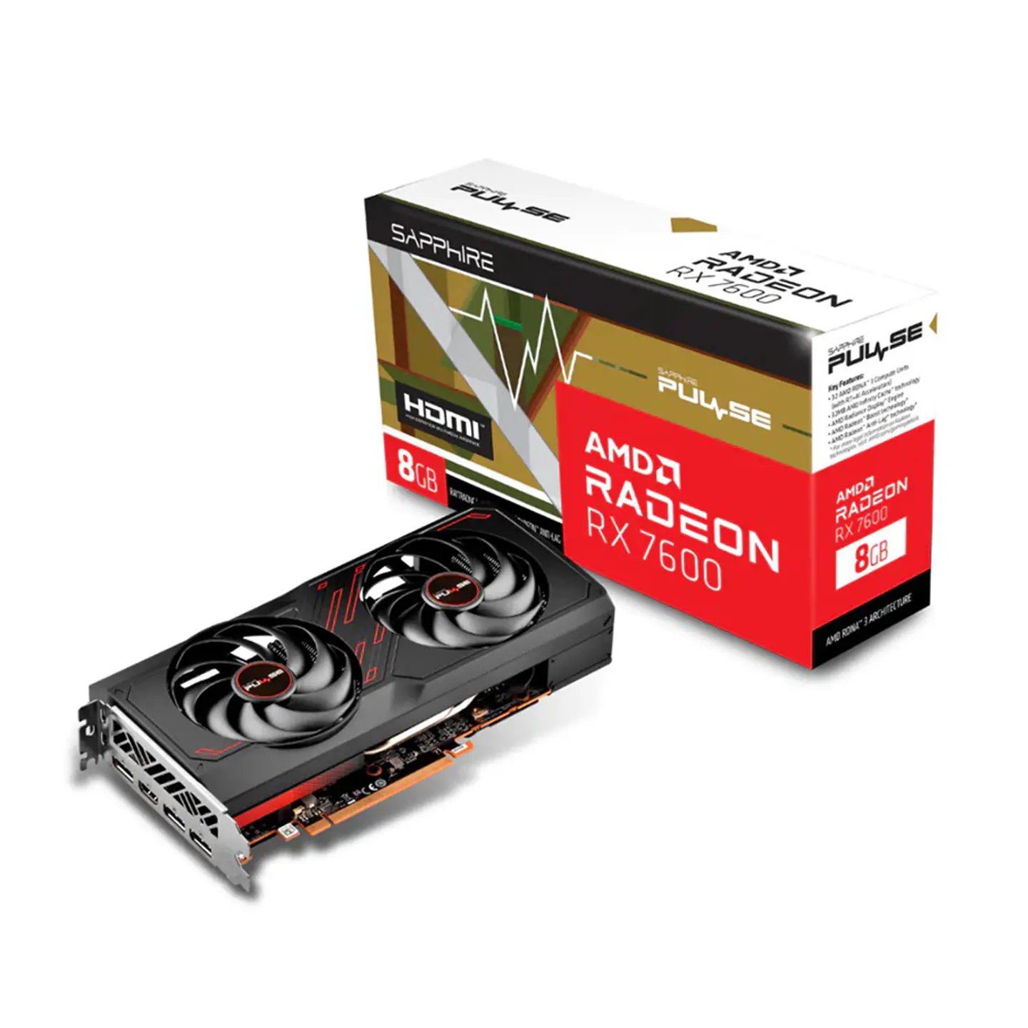 Tarjeta gráfica Sapphire PULSE AMD Radeon RX 7600 8GB GDDR6 1