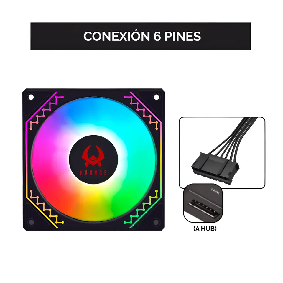 Ventilador de Gabinete Kronos Ventus Black, ARGB, 120mm, conexión 6 pines 7