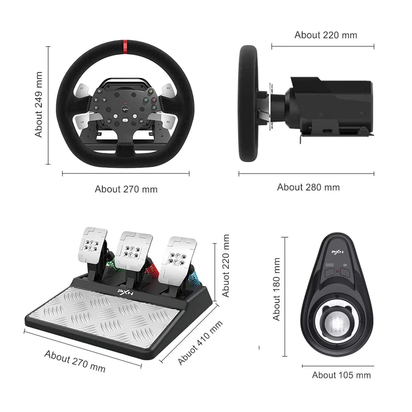Volante Racing Universal PXN-V10, con Pedales, Incluye Shifter, Force Feedback 12