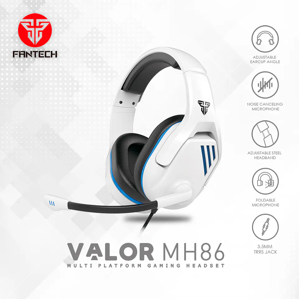 Audífono Gamer Fantech Valor MH86 Blanco conexión jack 3.5m 8