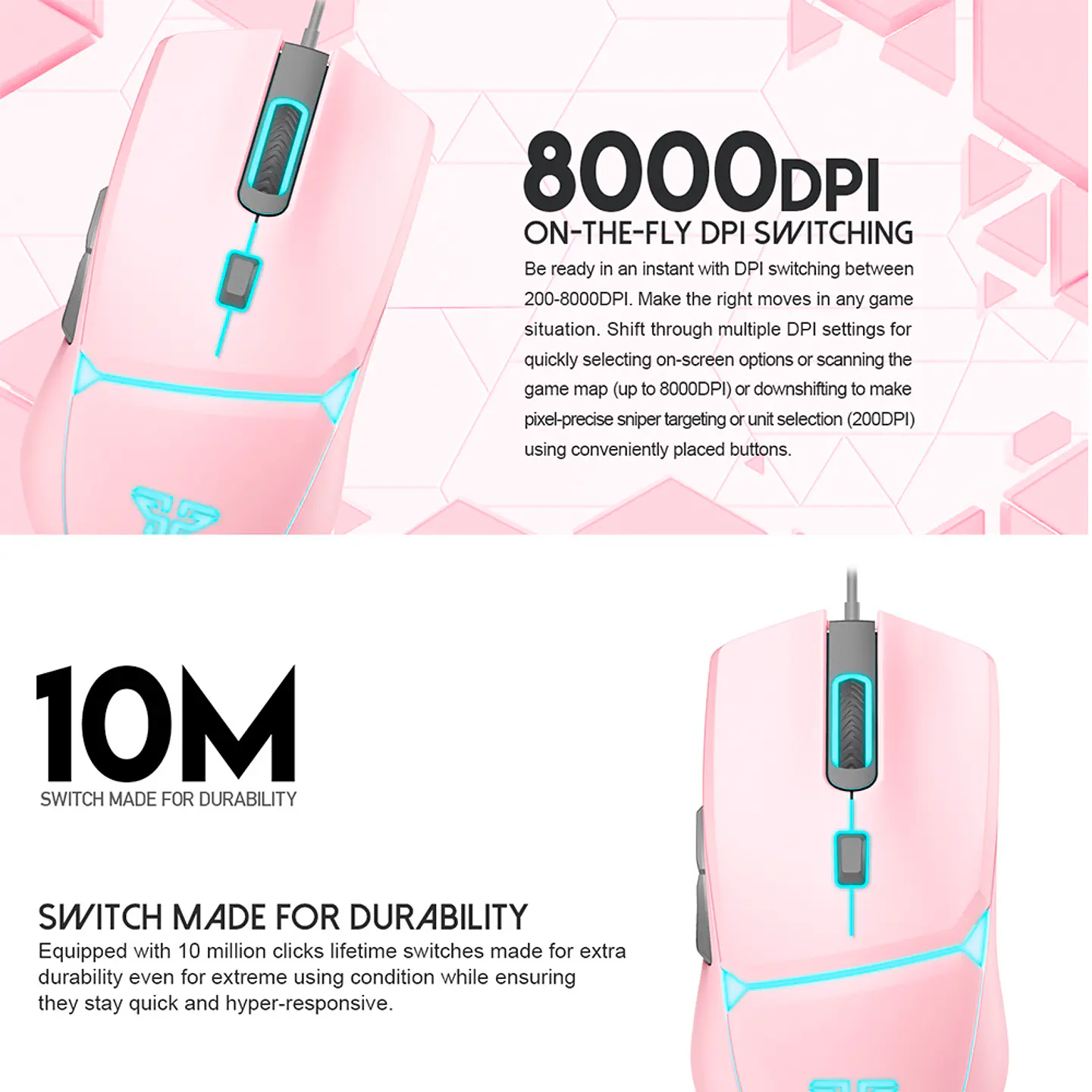 Mouse Gamer Progamable Fantech Crypto VX7 Sakura, 8.000 DPI 4
