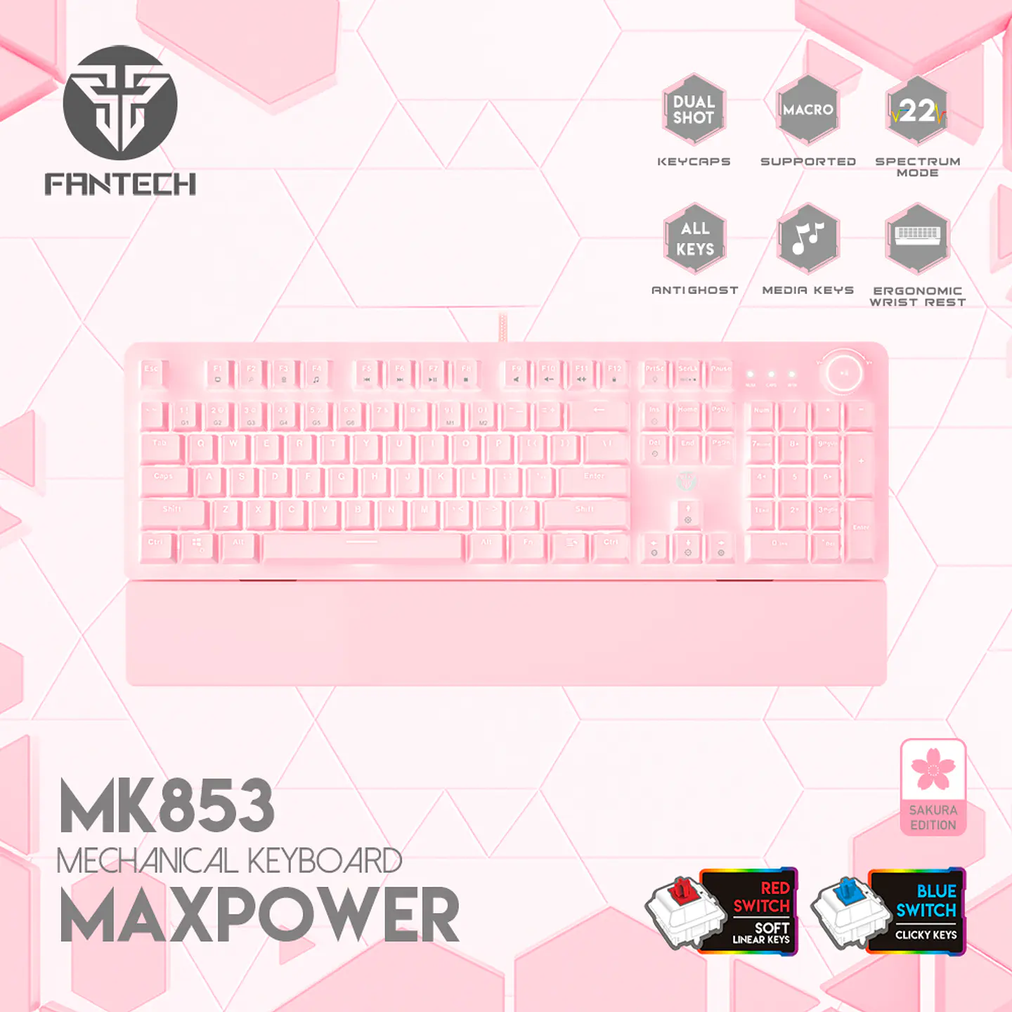 Teclado Mecánico Fantech Maxpower MK853 Sakura, Red Switch 4