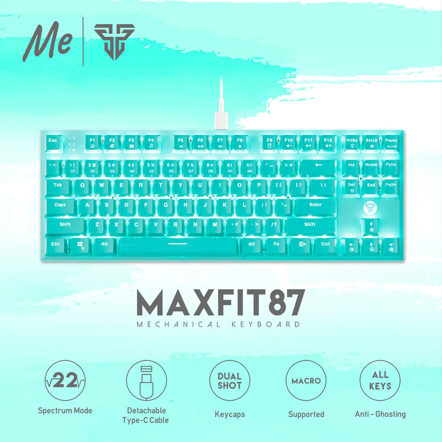 Teclado Mecánico Fantech MAXFIT87 MK856 Mint Ed, Red Switch 9