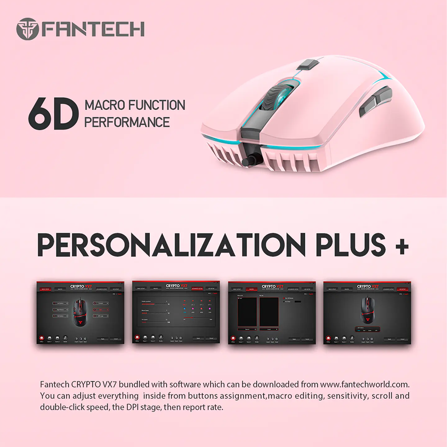 Mouse Gamer Progamable Fantech Crypto VX7 Sakura, 8.000 DPI 5