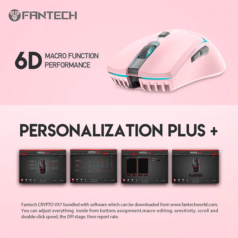 Mouse Gamer Progamable Fantech Crypto VX7 Sakura, 8.000 DPI 5