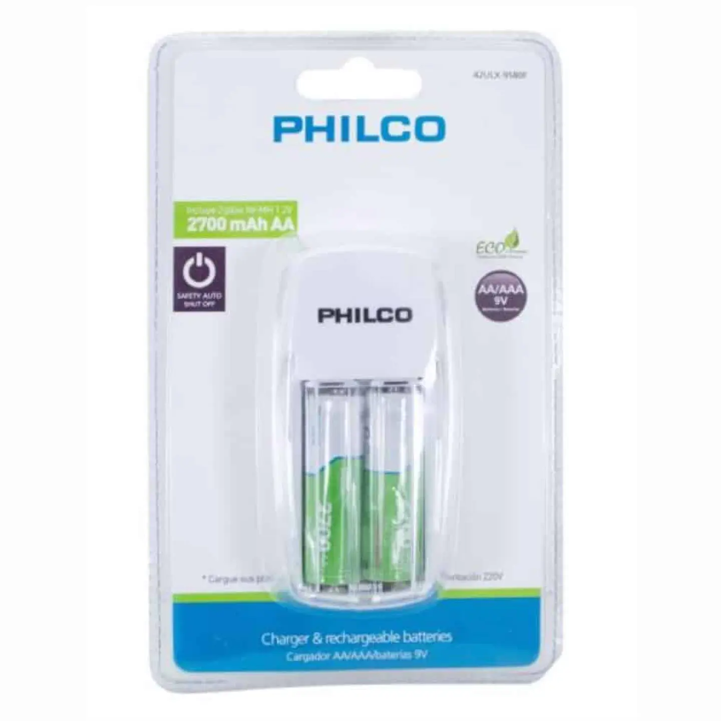 Cargador de Pilas Philco, Tipo AA y AAA, Incl. 2 Pilas AA, 2700mAh 1
