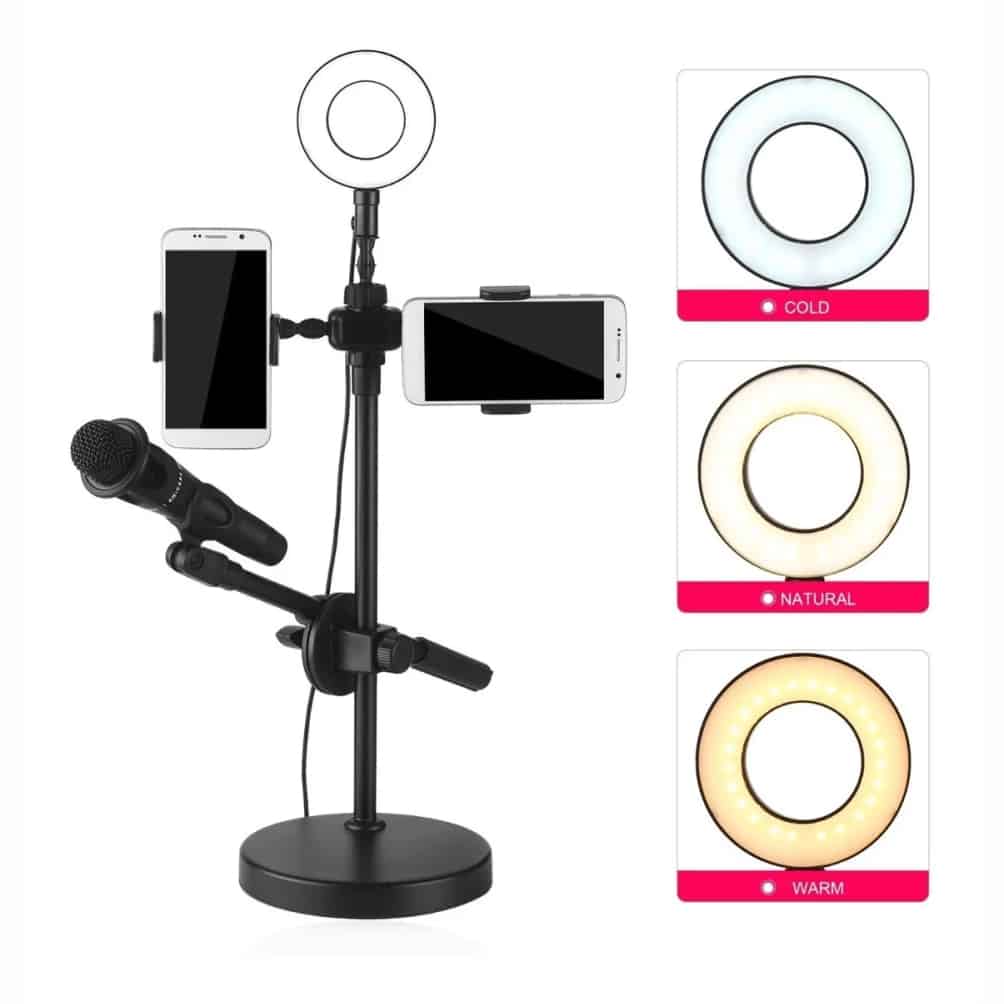 KIT ARO DE LUZ CON PORTA MICRÓFONO Y CELULAR DBSC056 NEGRO