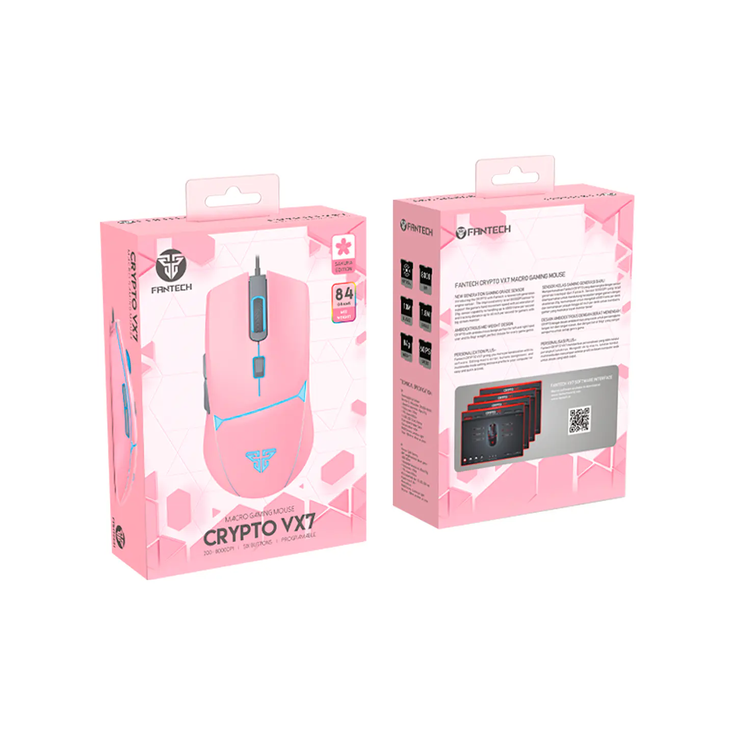 Mouse Gamer Progamable Fantech Crypto VX7 Sakura, 8.000 DPI 8