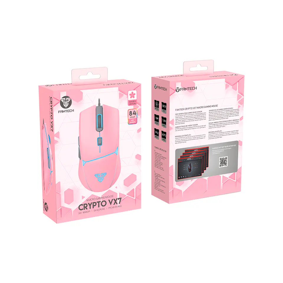 Mouse Gamer Progamable Fantech Crypto VX7 Sakura, 8.000 DPI 8
