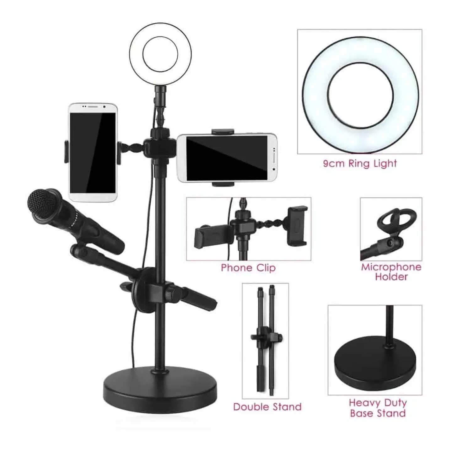 Kit Streamer con aro de luz, porta micrófono y smarphones - DBSC056 4