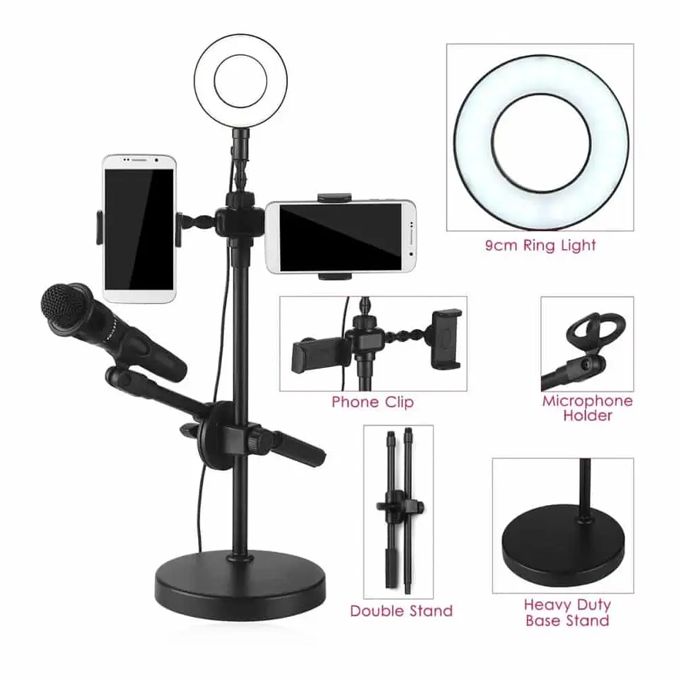 Kit Streamer con aro de luz, porta micrófono y smarphones - DBSC056 4