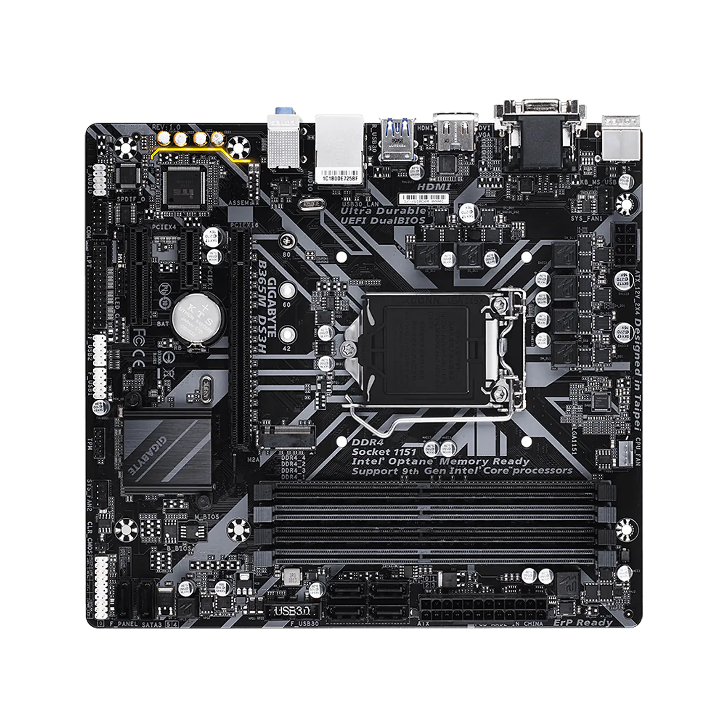Placa Madre GIGABYTE B365M DS3H (LGA1151, DDR4 x4, M2, MicroATX) - Intel 2