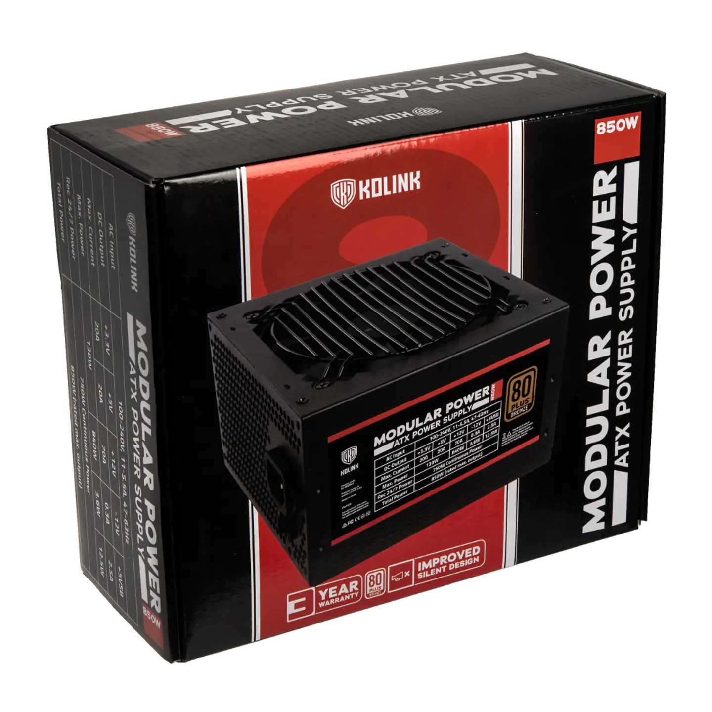 Fuente de Poder Kolink Power, 850W, Certificada 80+ Plus Bronce, Semi modular 2