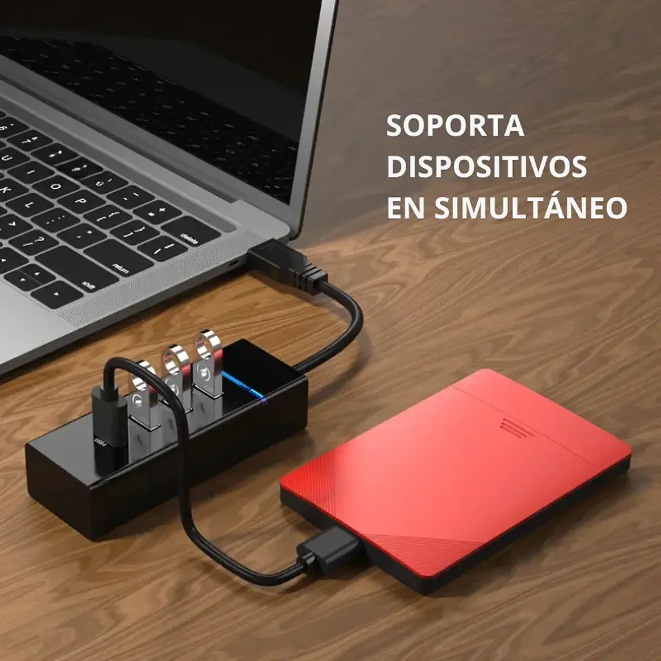HUB USB 4 Puertos 3.0 (5Gbps, 30cm, Led Indicador) - Negro 4