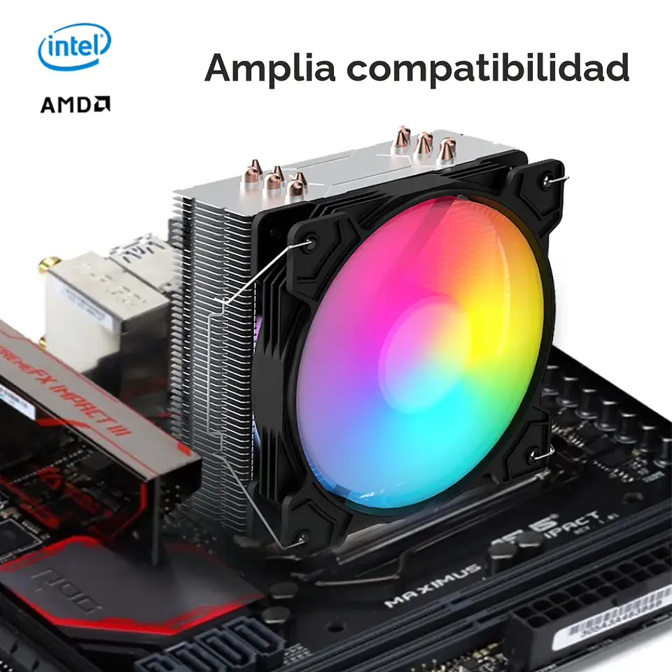 Disipador para CPU con Base 6 tubos de Cobre, RGB, Intel/AMD 8