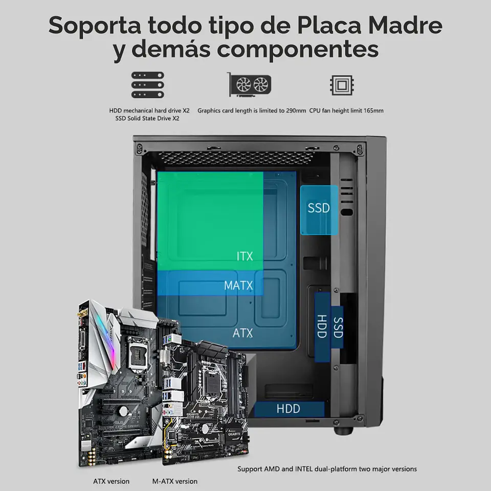Gabinete Gamer Ruik Atx Vidrio Templado, 4 Cooler Rgb, Usb 3.0 3