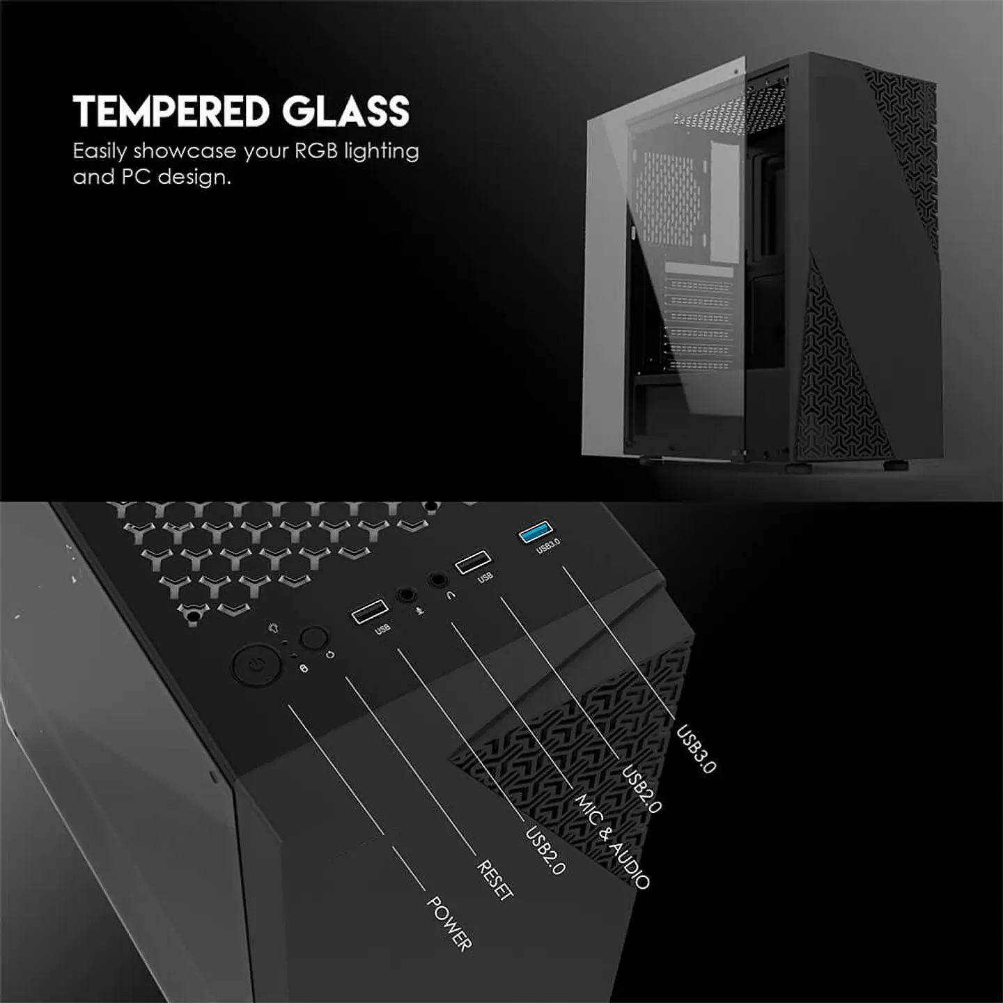 Gabinete Gamer Darkblack con 4 Ventiladores Rgb Incluido 4