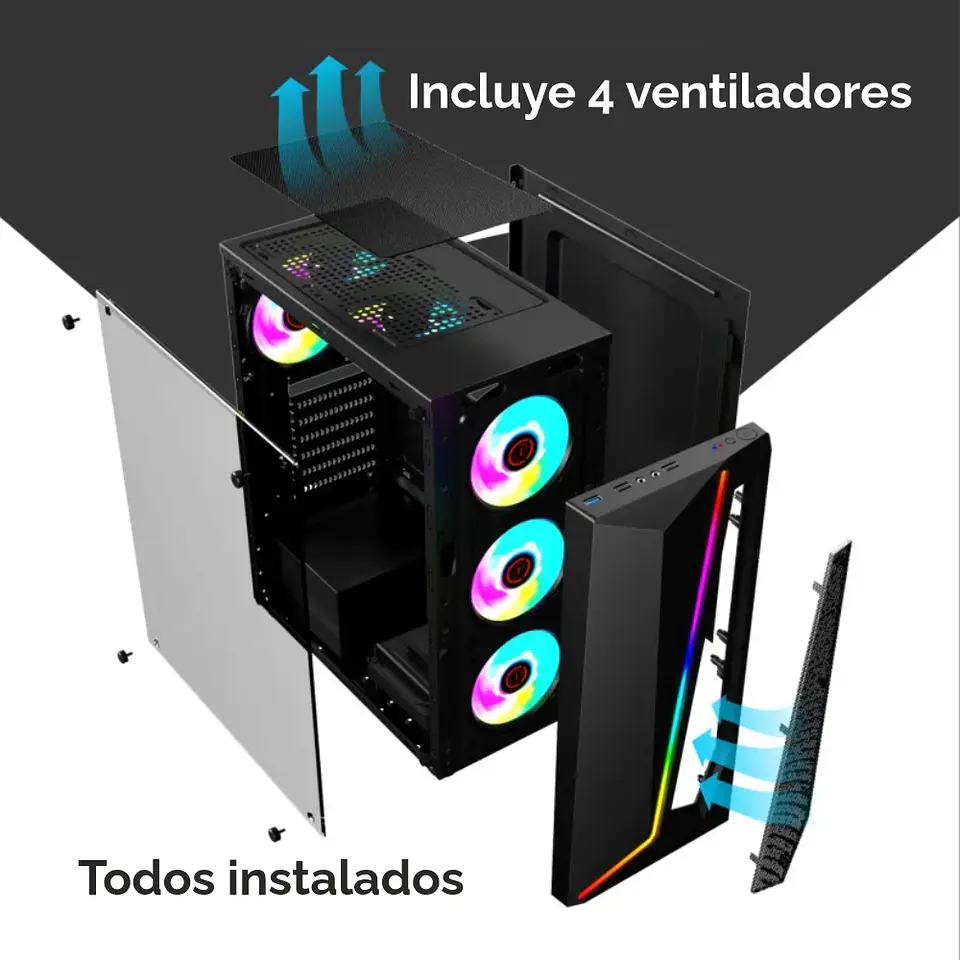 Gabinete Gamer Ruik Atx Vidrio Templado, 4 Cooler Rgb, Usb 3.0 4