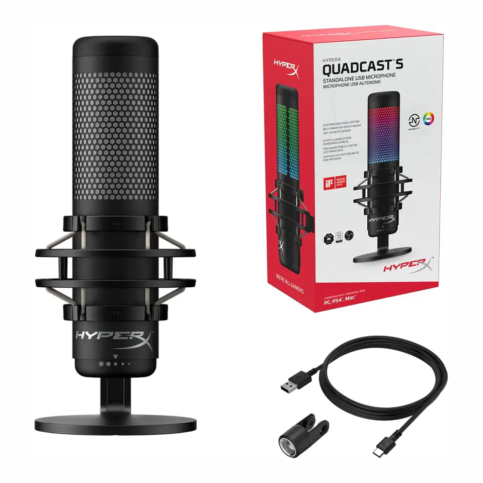 Micrófono Hyperx Quadcast S Condensador Multipatrón Black, Multiplataforma 7
