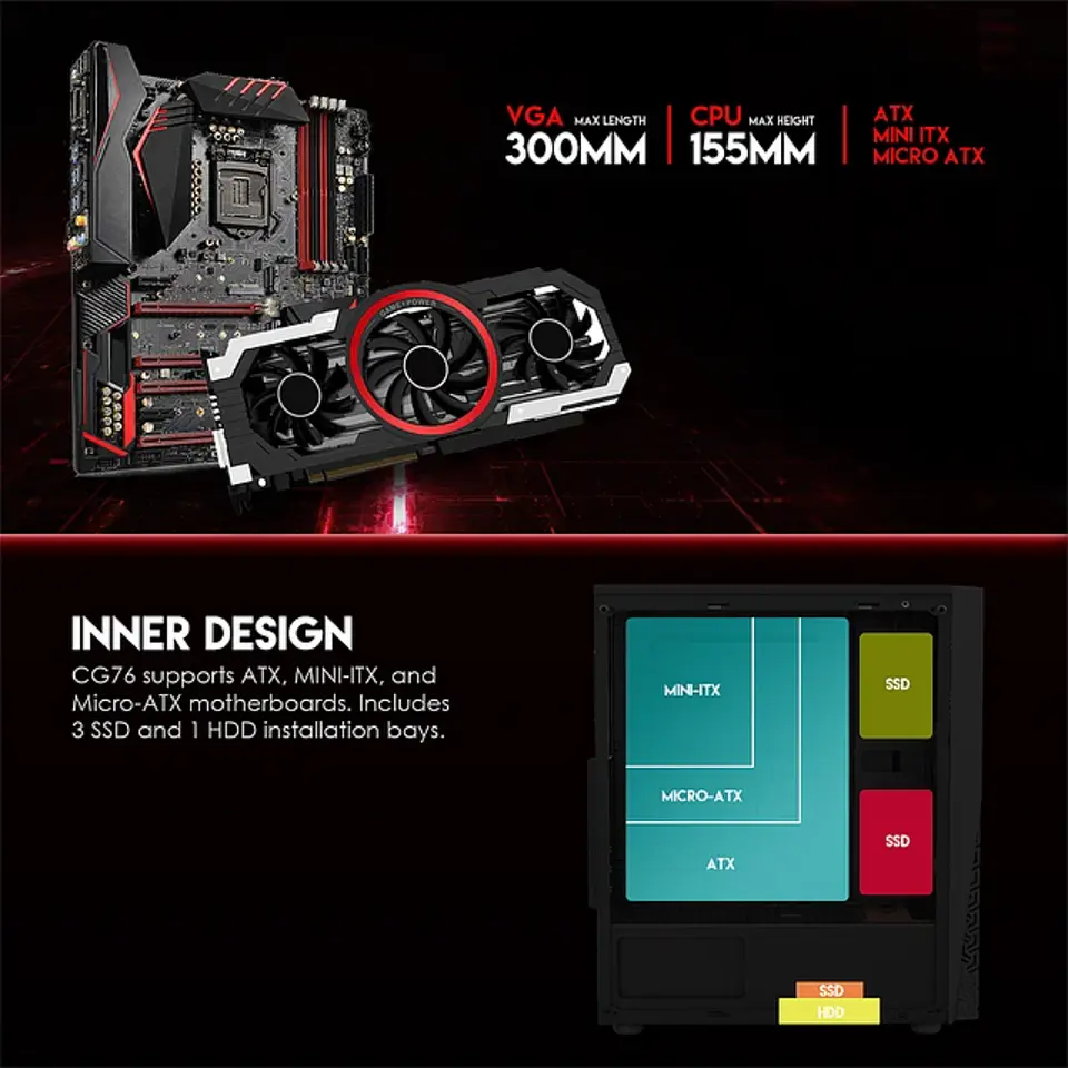 Gabinete Gamer Darkblack con 4 Ventiladores Rgb Incluido 7