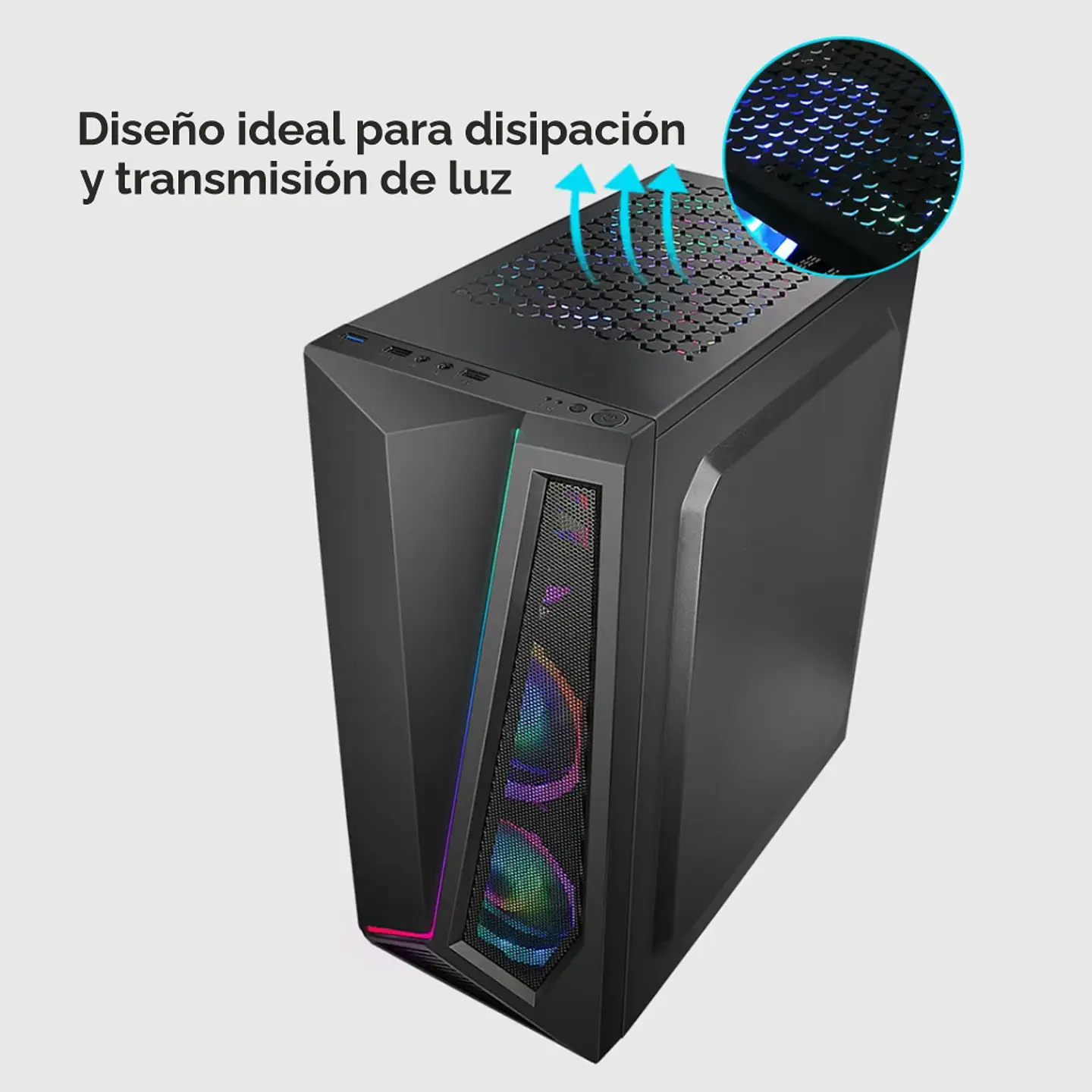 Gabinete Gamer Ruik Atx Vidrio Templado, 4 Cooler Rgb, Usb 3.0 6
