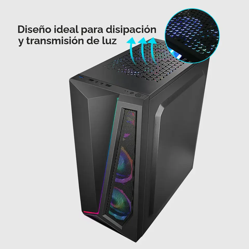 Gabinete Gamer Ruik Atx Vidrio Templado, 4 Cooler Rgb, Usb 3.0 6