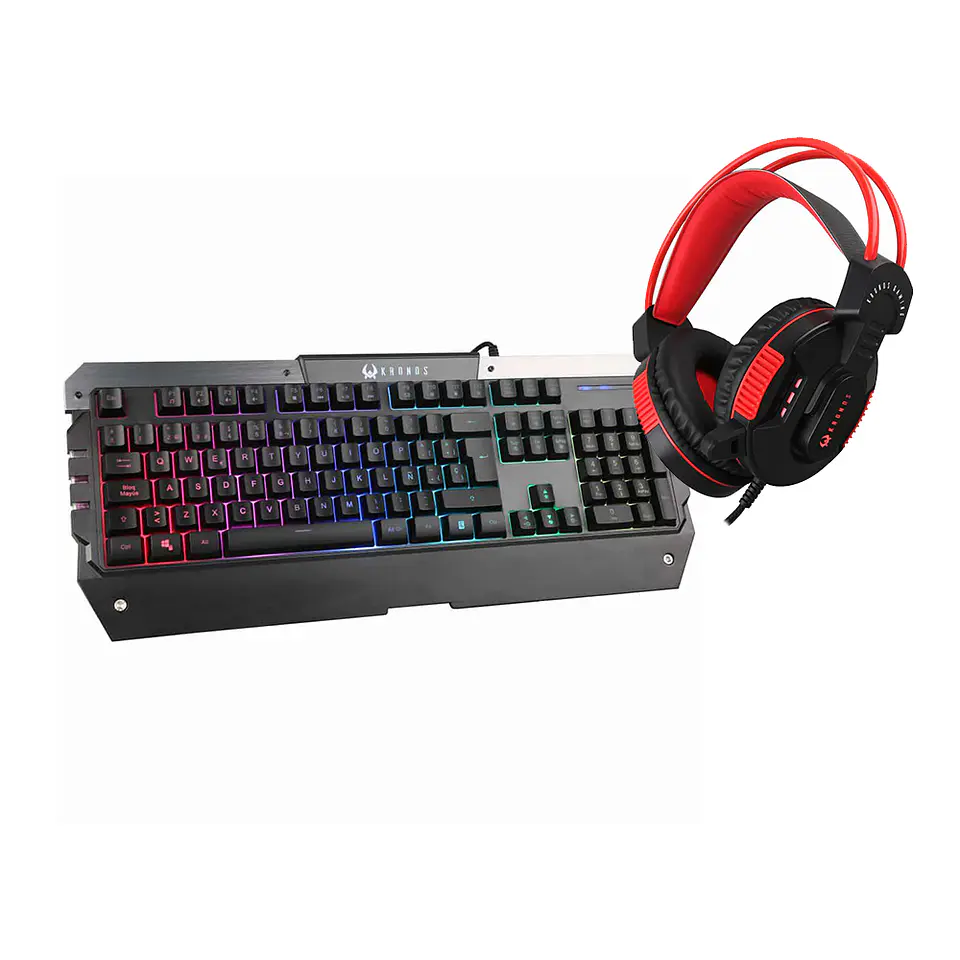 Kit 2 en 1 Kronos Revenge, Teclado RGB + Audífonos Led, 3.5mm + USB 1