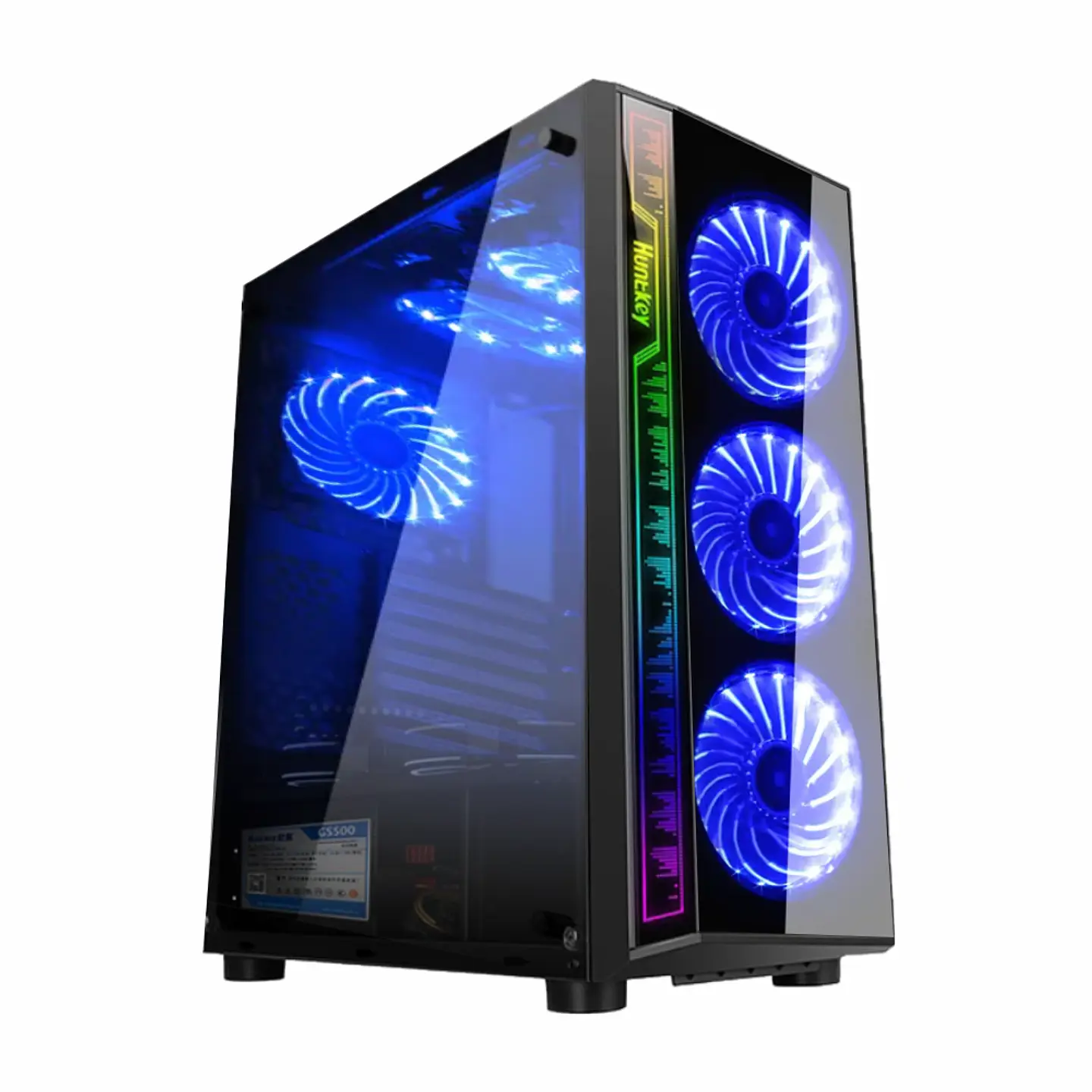 Gabinete Gamer Huntkey GS500R, Atx,Vidrio Templado, 4 Cooler Rgb, Usb 3.0 1