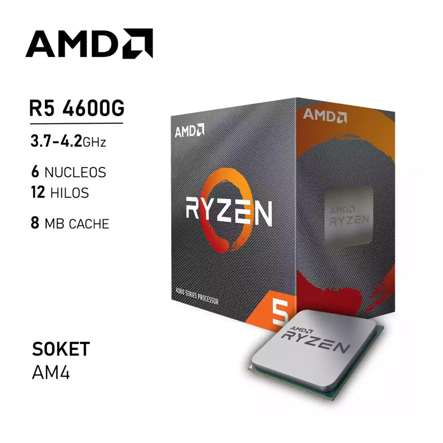 Procesador AMD Ryzen 5 4600G (AM4, 6 Cores, 12 Hilos, 3.7/4.2GHz, 8MB de Caché) 4