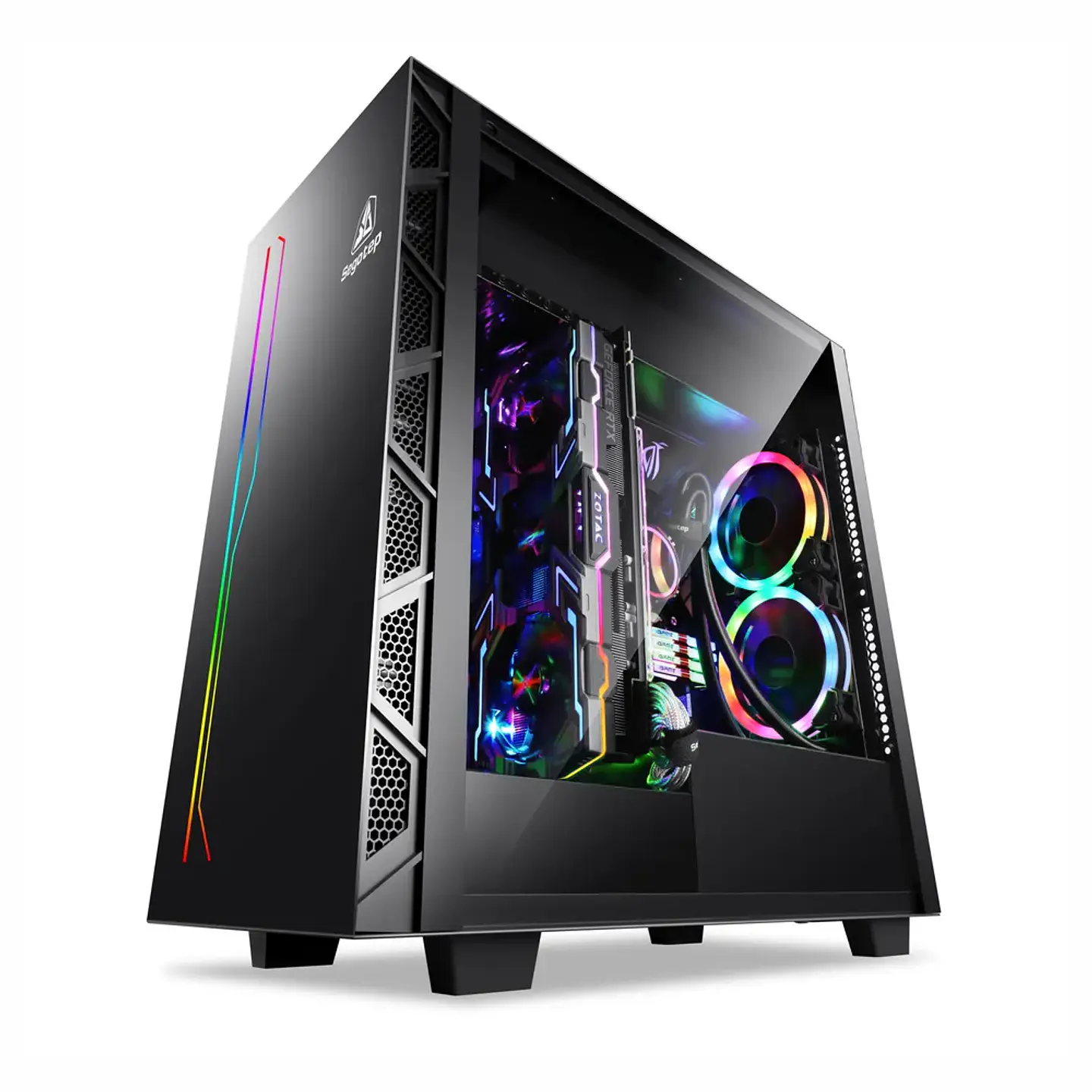 Gabinete Segotep K1 Full Tower Frontal Con Franja Rgb - negro 1