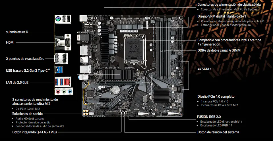 Placa Madre Gigabyte Micro ATX B660M DS3H DDR4 - Intel LGA1700 5